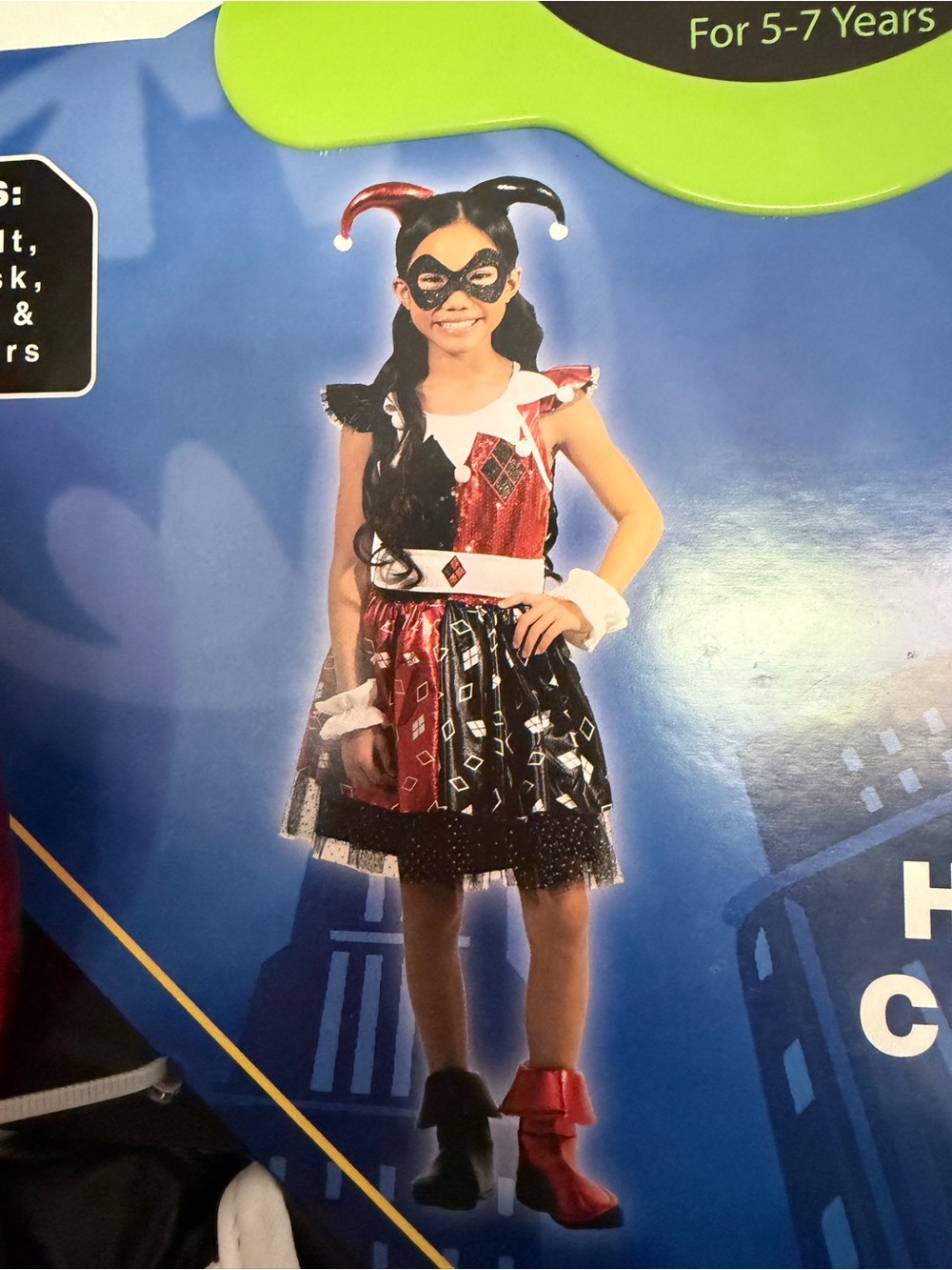 DC Girls Red and Black Harley Jester Costume with Mask